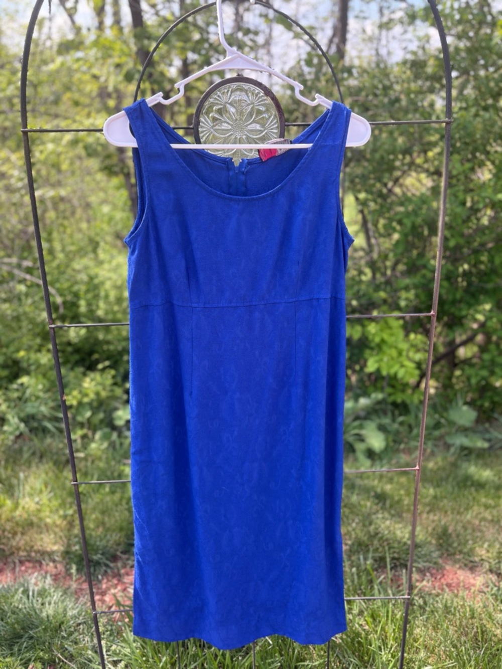 Vintage Empire Waist Midi Dress Sleeveless Cobalt Blue Tank Floral Scoop Neck